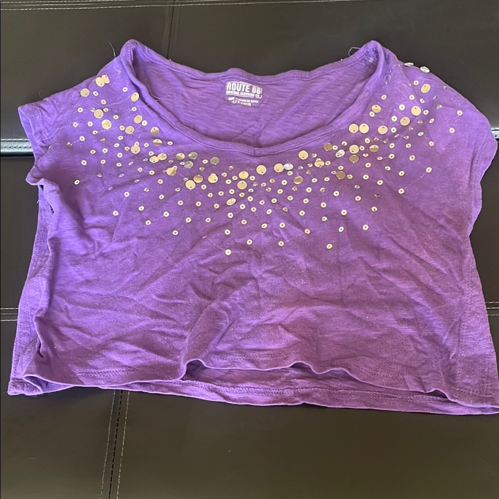 Route 66 Purple Tee with Gold Dots